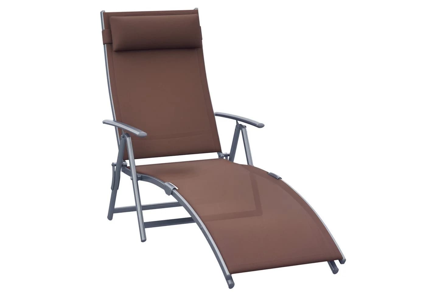 Outsunny Gartenliege Metall Braun mit verstellbarer Rückenlehne und Kissen