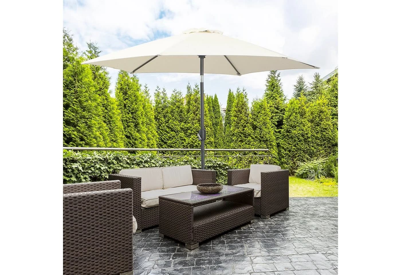 Outsunny Sonnenschirm Marktschirm Beige mit Handkurbel