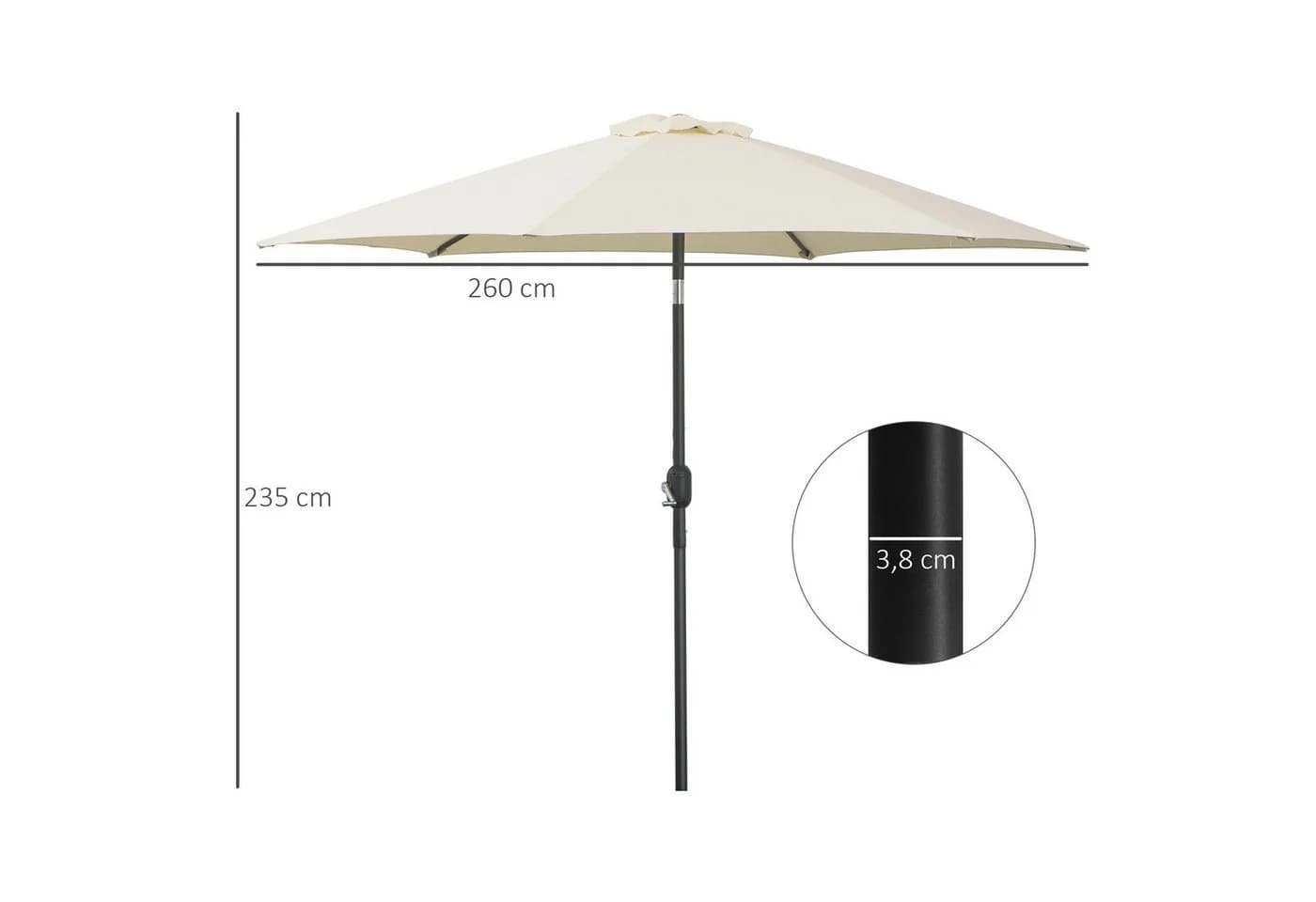 Outsunny Sonnenschirm Marktschirm Beige mit Handkurbel - Bild 3