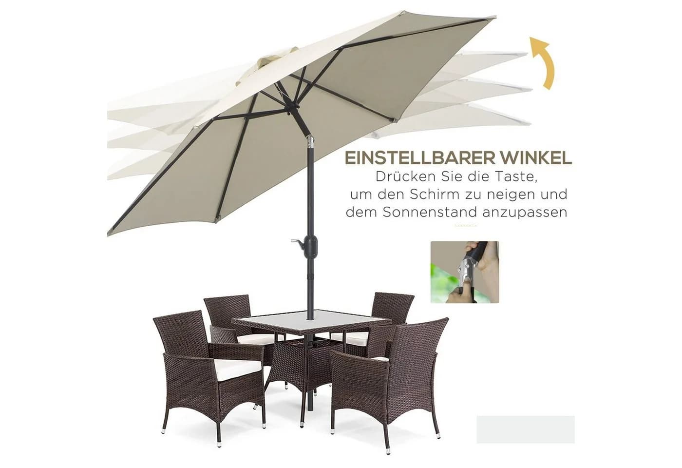 Outsunny Sonnenschirm Marktschirm Beige mit Handkurbel - Bild 5