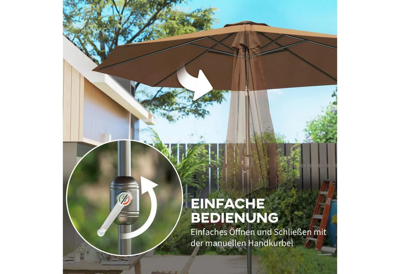 Outsunny Sonnenschirm Knickschirm mit Handkurbel Braun/Schwarz - Bild 5