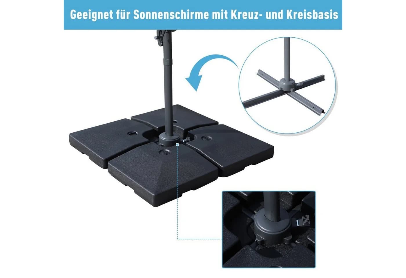 Outsunny Sonnenschirmständer 4-tlg. Schwarz HDPE Kunststoff befüllbar - Bild 4