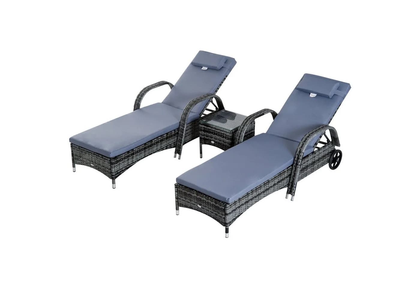 Outsunny Gartenliege Metall PE Polyrattan Hartglas Polyester