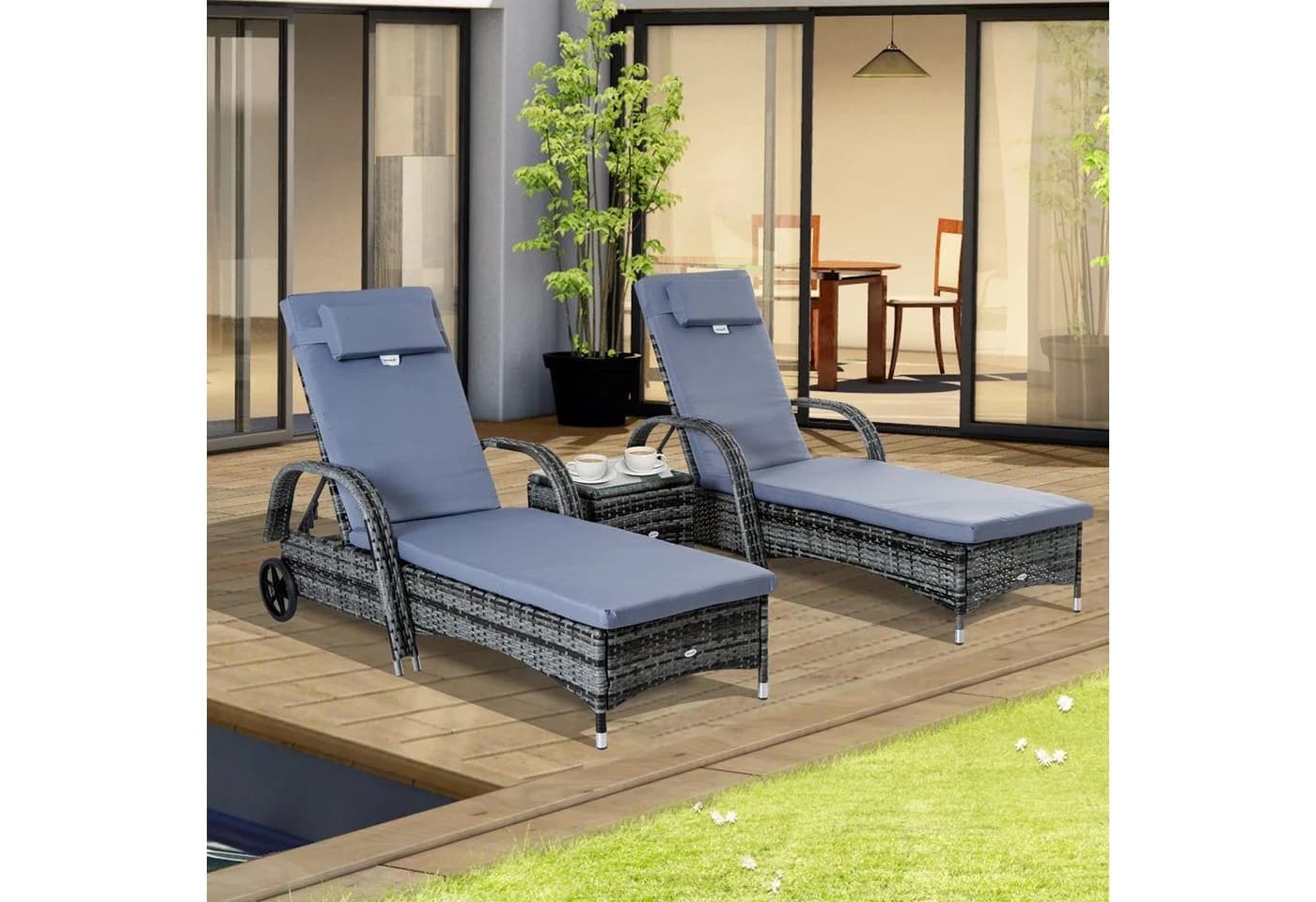 Outsunny Gartenliege Metall PE Polyrattan Hartglas Polyester - Bild 2