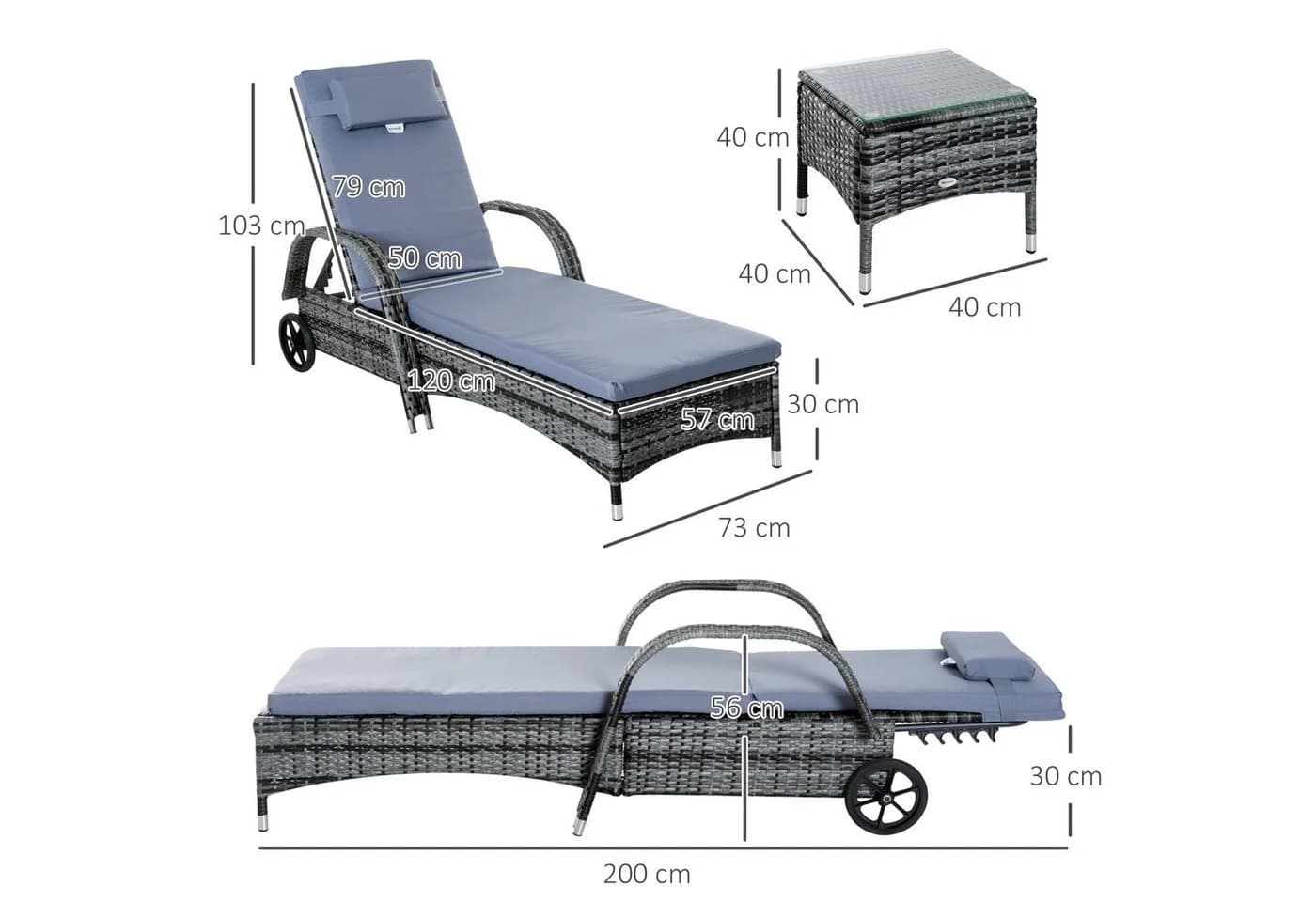 Outsunny Gartenliege Metall PE Polyrattan Hartglas Polyester - Bild 3