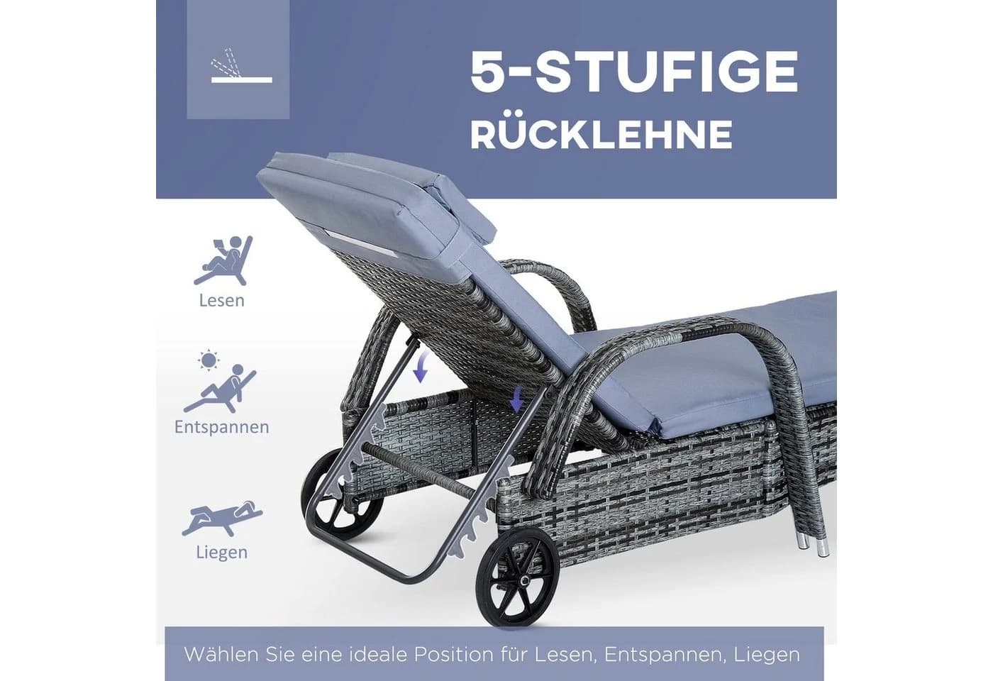 Outsunny Gartenliege Metall PE Polyrattan Hartglas Polyester - Bild 5