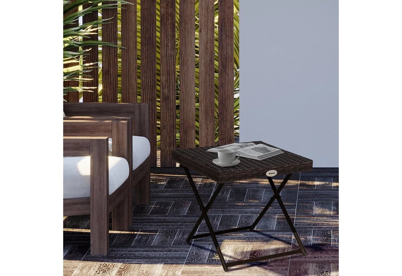 Outsunny Gartentisch klappbar Polyrattan Braun - Bild 2