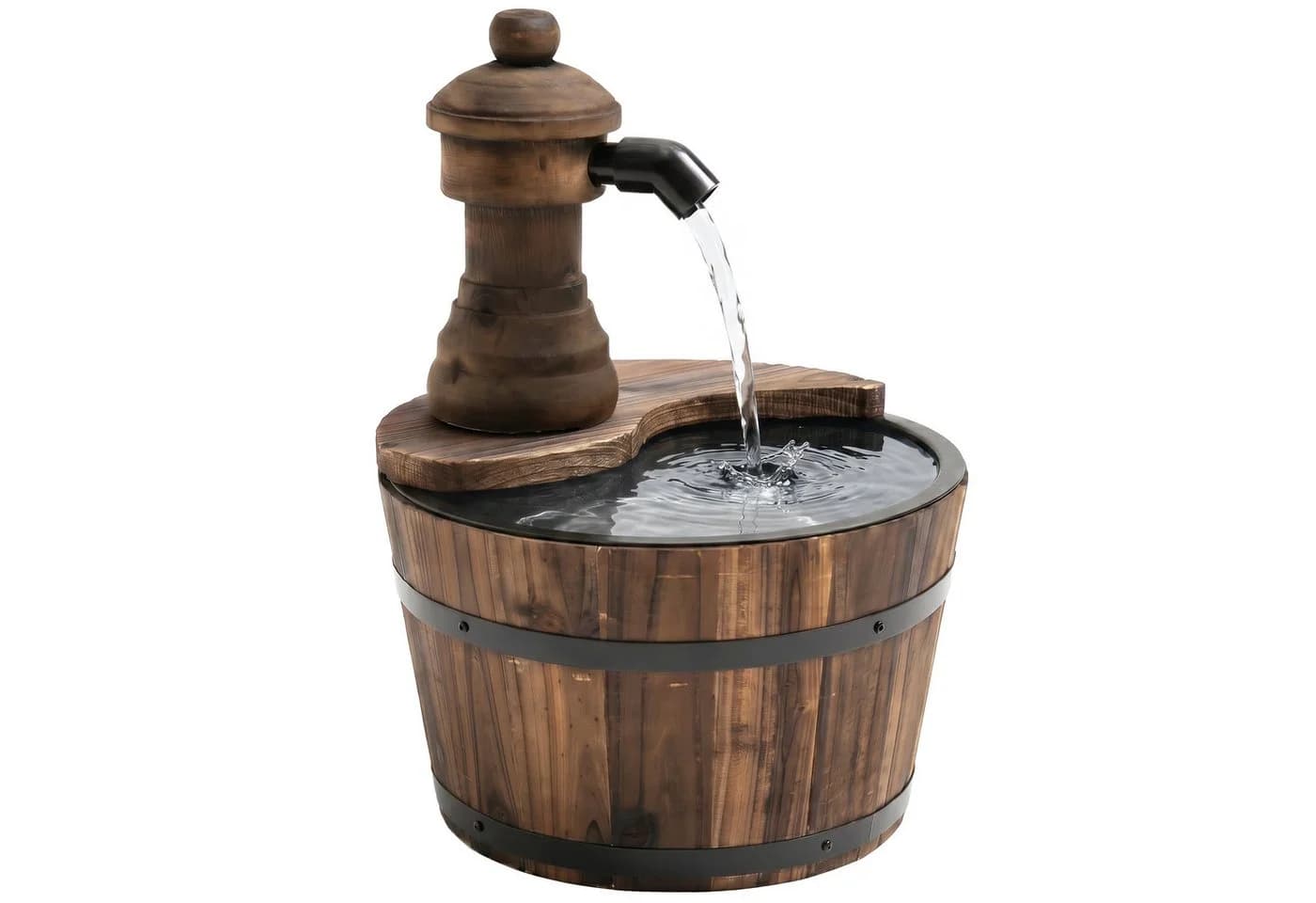 Gartenbrunnen aus Tannenholz und Metall im Vintage-Stil