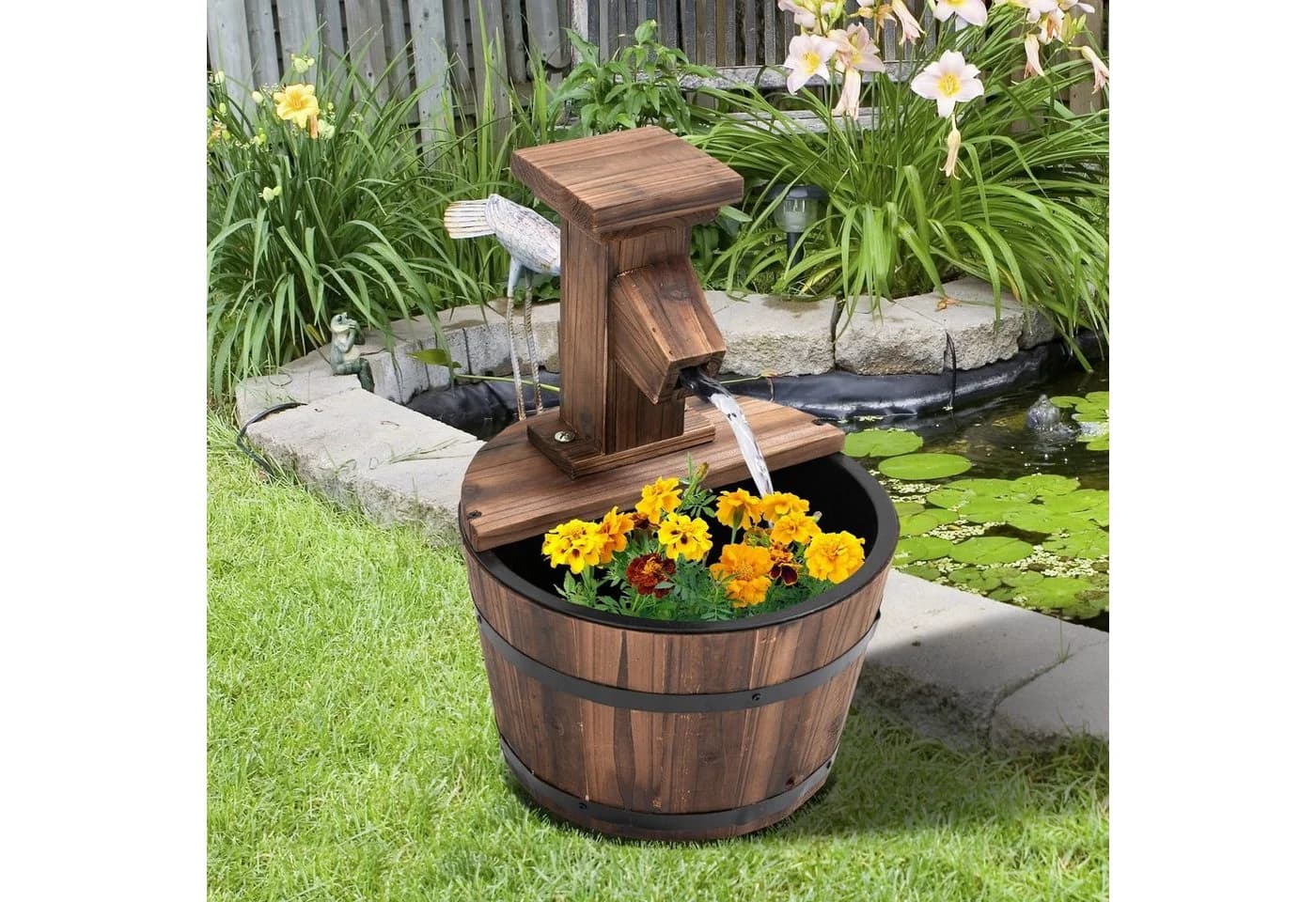 Outsunny Gartenbrunnen Tannenholz Metall Vintage