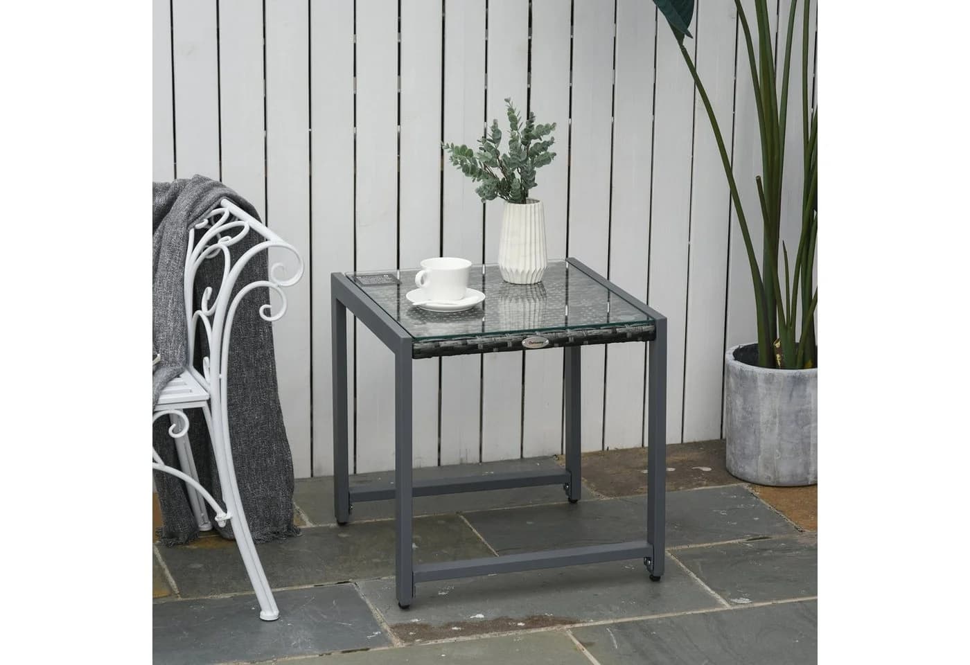 Outsunny Beistelltisch Polyrattan Aluminium Hartglas - Bild 3