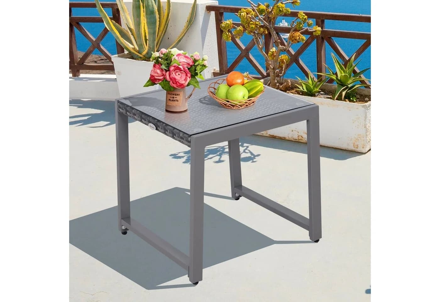 Outsunny Beistelltisch Polyrattan Aluminium Hartglas - Bild 4
