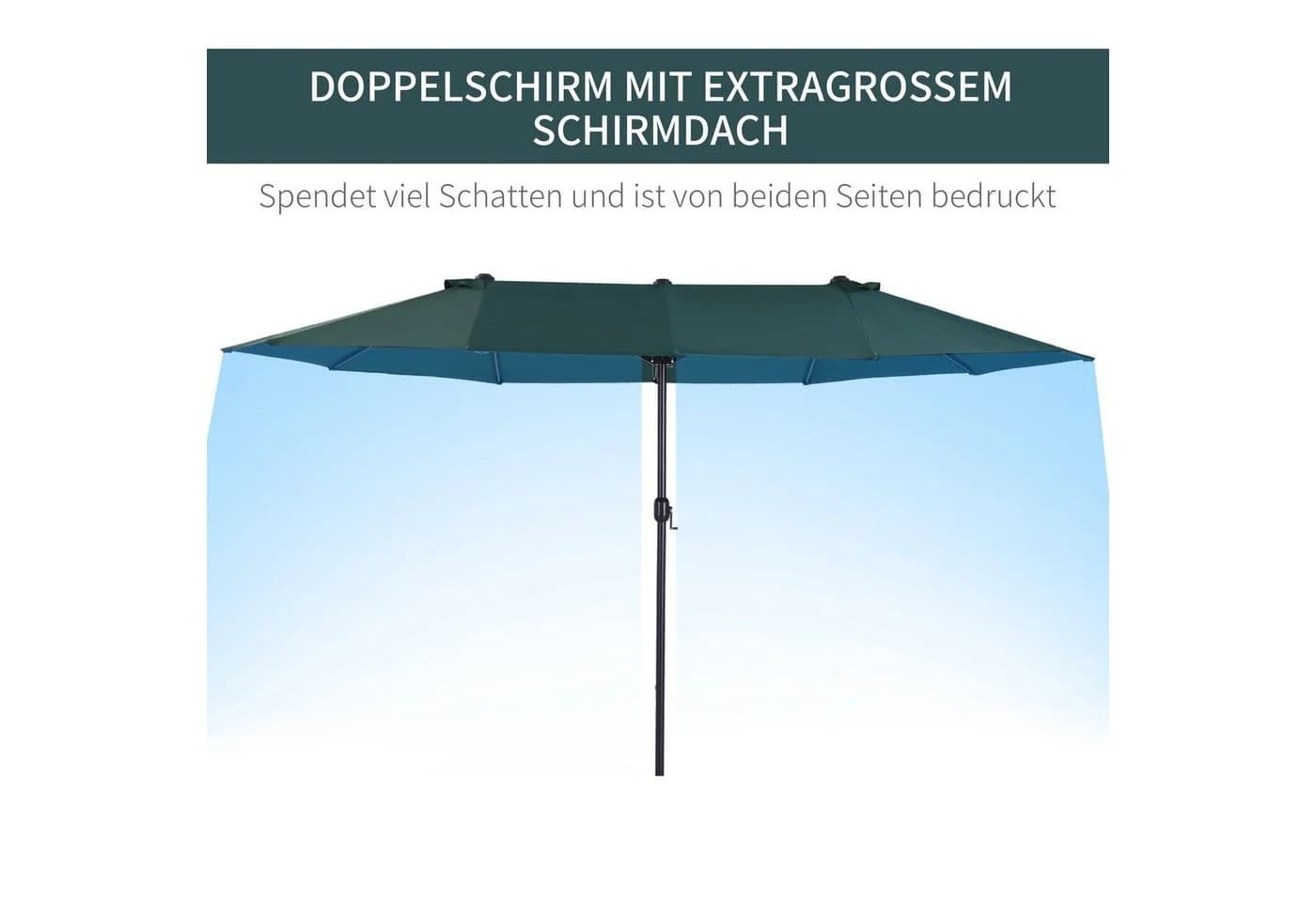 Outsunny Doppel-Sonnenschirm Dunkelgrün mit Handkurbel - Bild 4