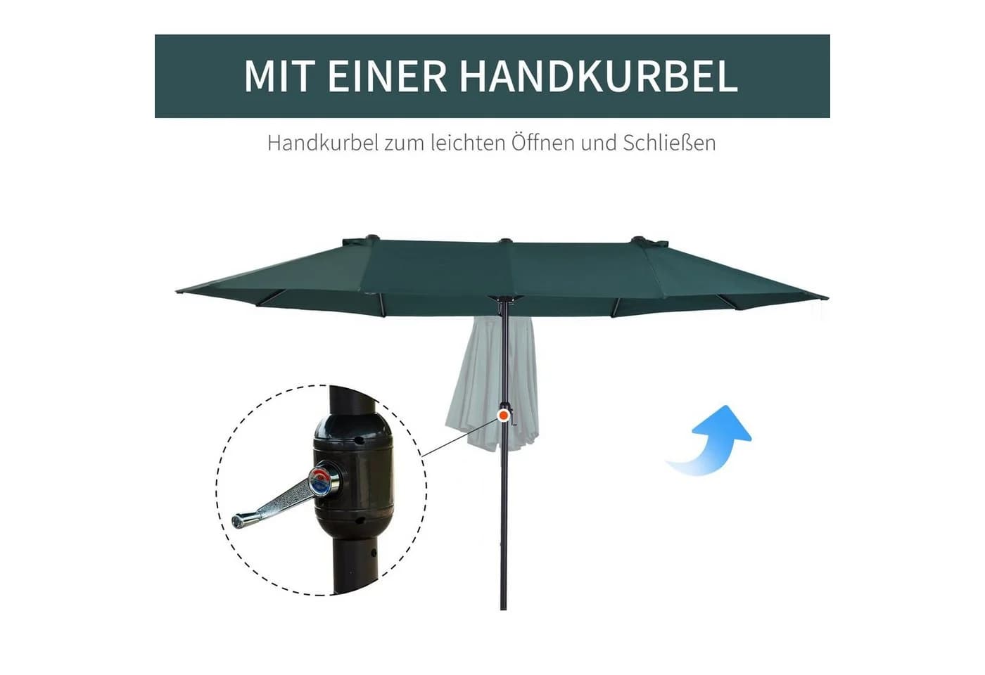 Outsunny Doppel-Sonnenschirm Dunkelgrün mit Handkurbel - Bild 5
