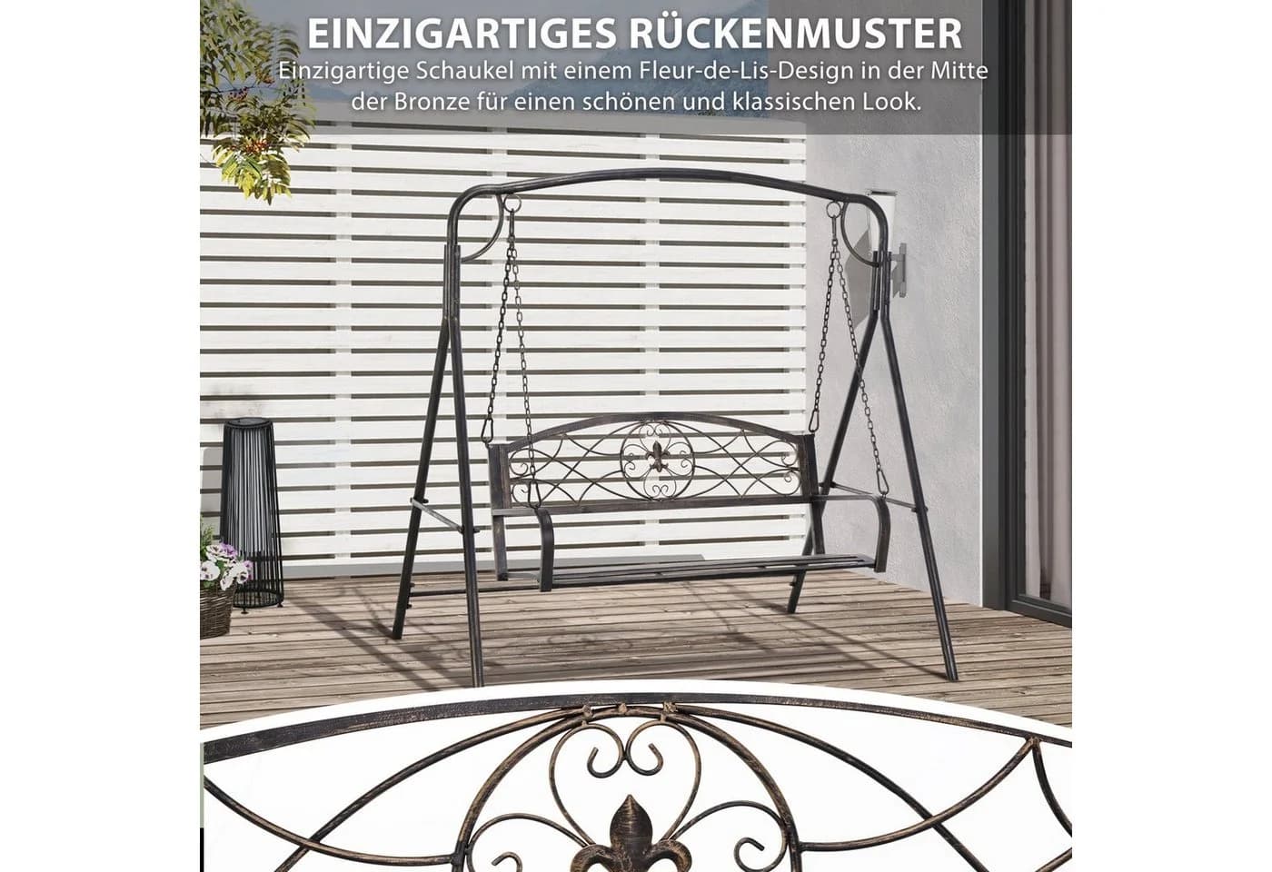 Outsunny Hollywoodschaukel Schwarz Gold 2-Sitzer Gartenbank - Bild 5