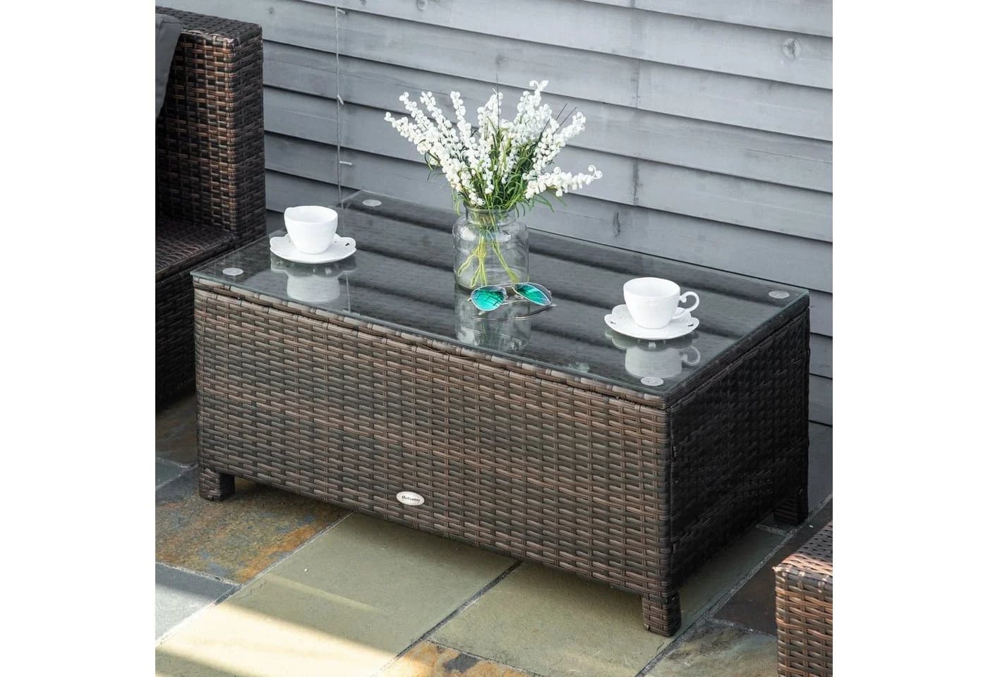 Outsunny Gartentisch Braun Polyrattan mit Glasplatte - Bild 2