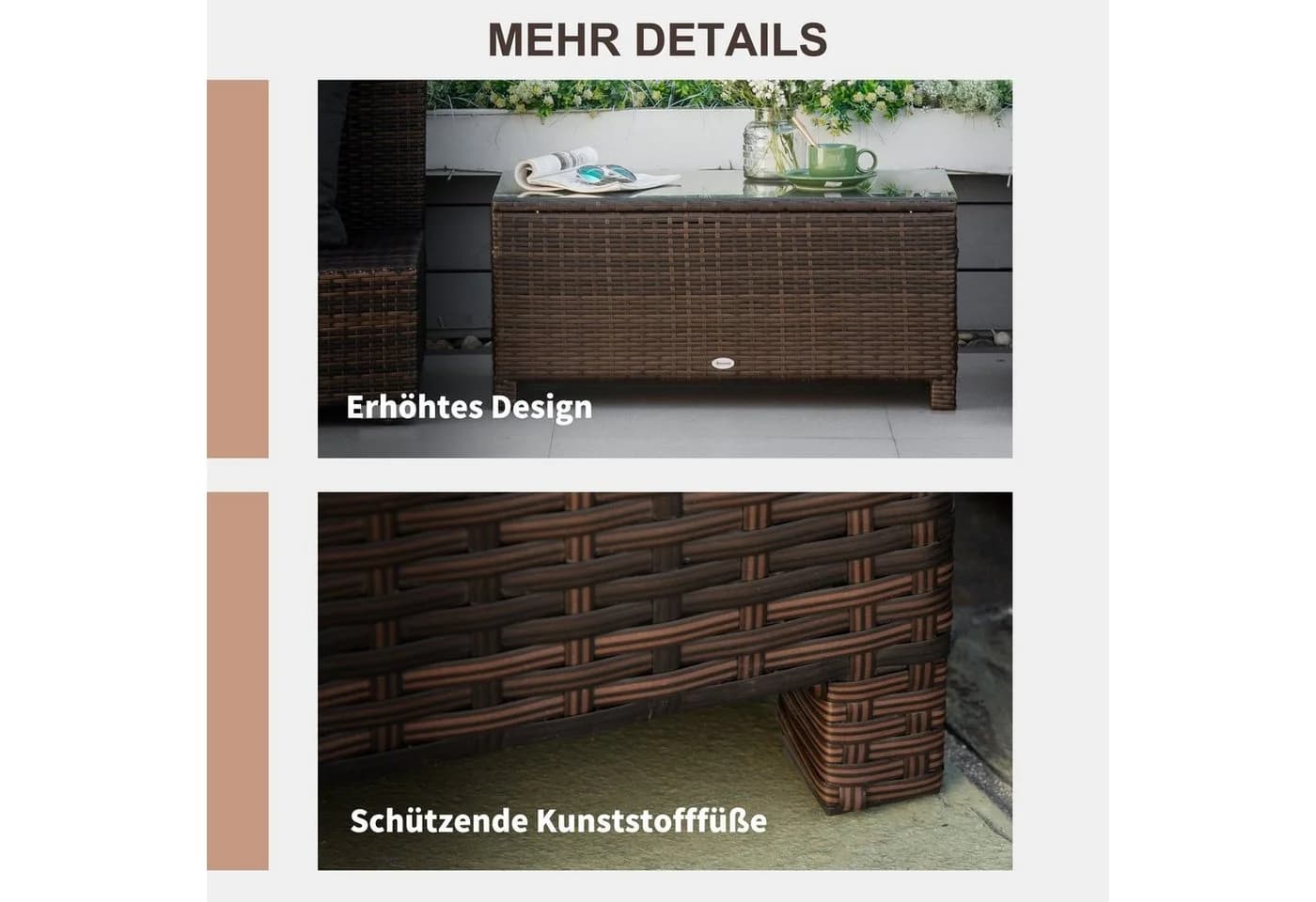 Outsunny Gartentisch Braun Polyrattan mit Glasplatte - Bild 4
