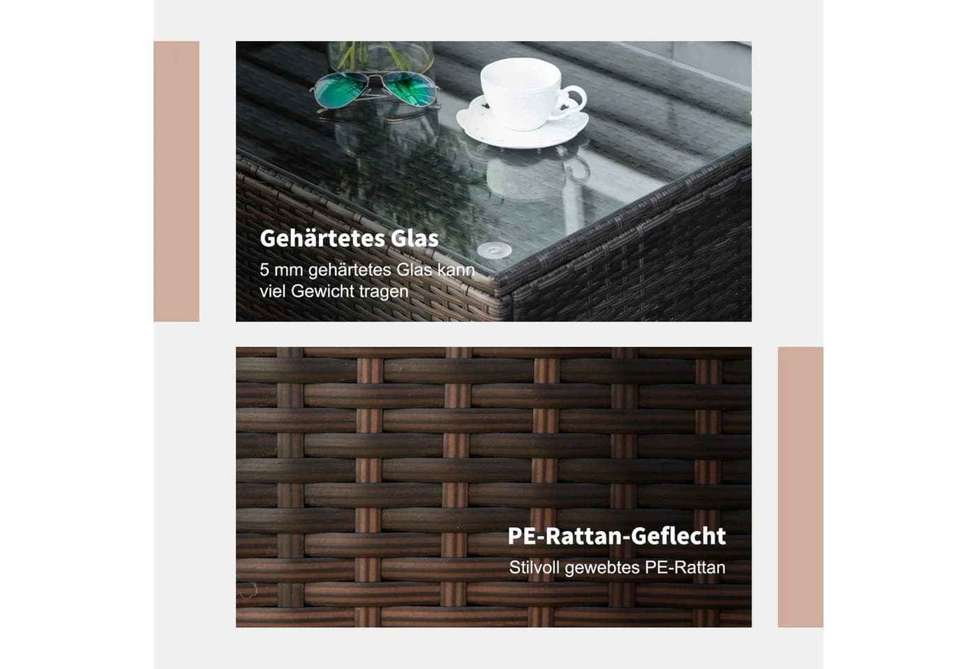 Outsunny Gartentisch Braun Polyrattan mit Glasplatte - Bild 5