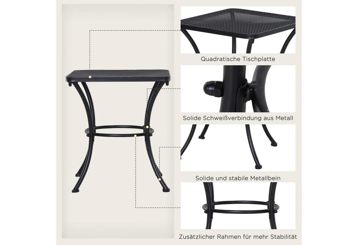 Outsunny Beistelltisch Metall Schwarz Terrasse 45x45x50 cm - Bild 5