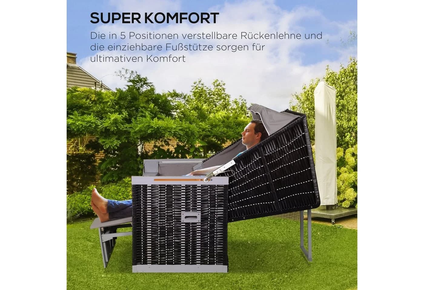 Outsunny Doppelte Sonnenliege mit Dach Grau Schwarz - Bild 4