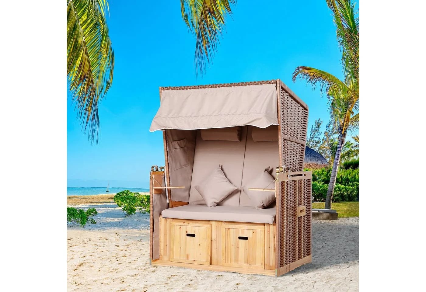 Outsunny Strandkorb Volllieger 2-Sitzer Beige Braun