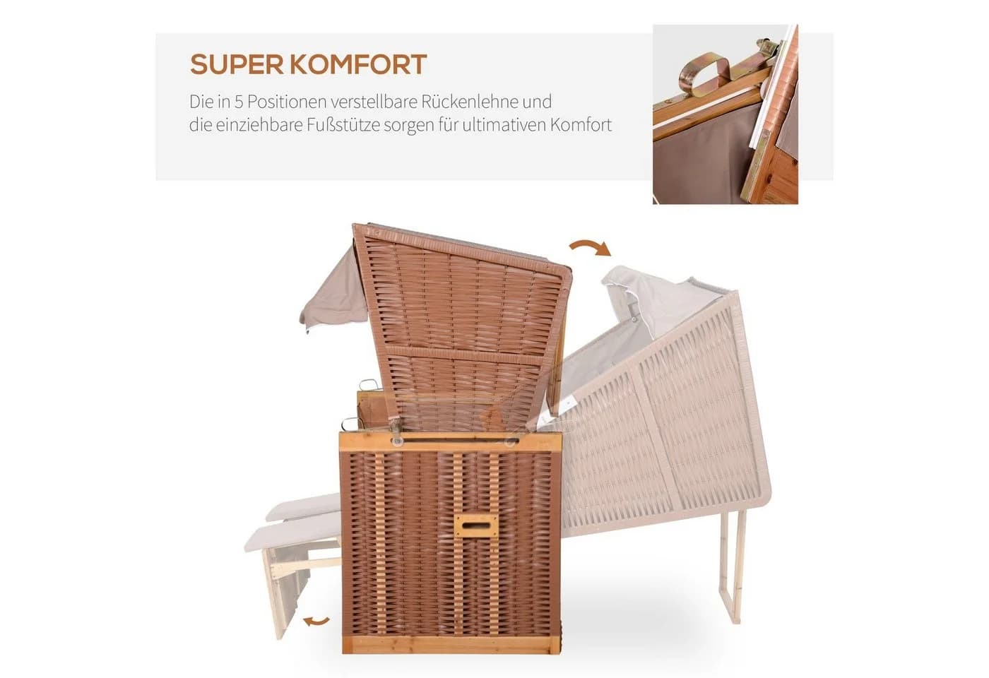 Outsunny Strandkorb Volllieger 2-Sitzer Beige Braun - Bild 4