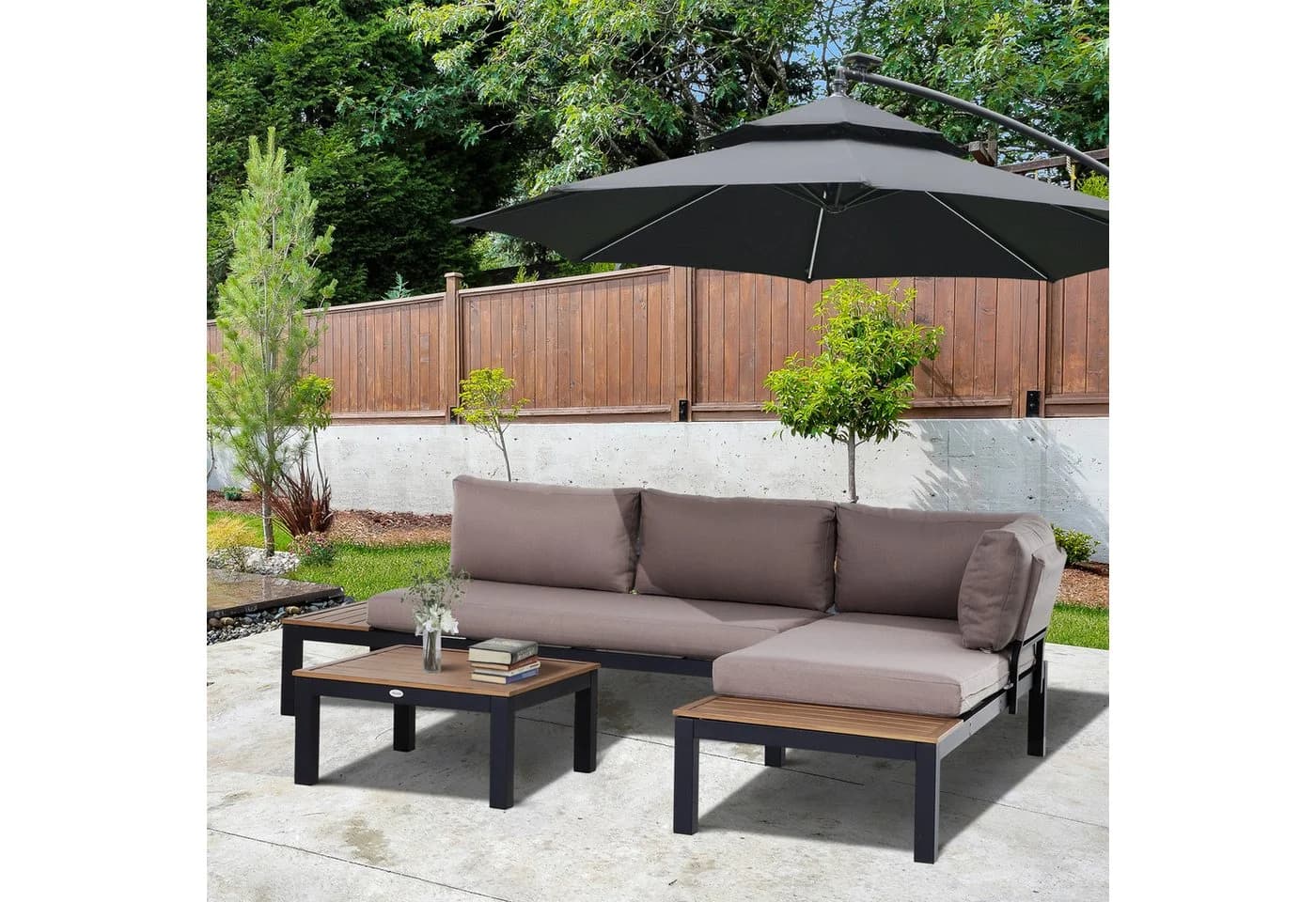 Outsunny 3-teiliges Gartenmöbel-Set Aluminium Grau Beige mit Kissen - Bild 2