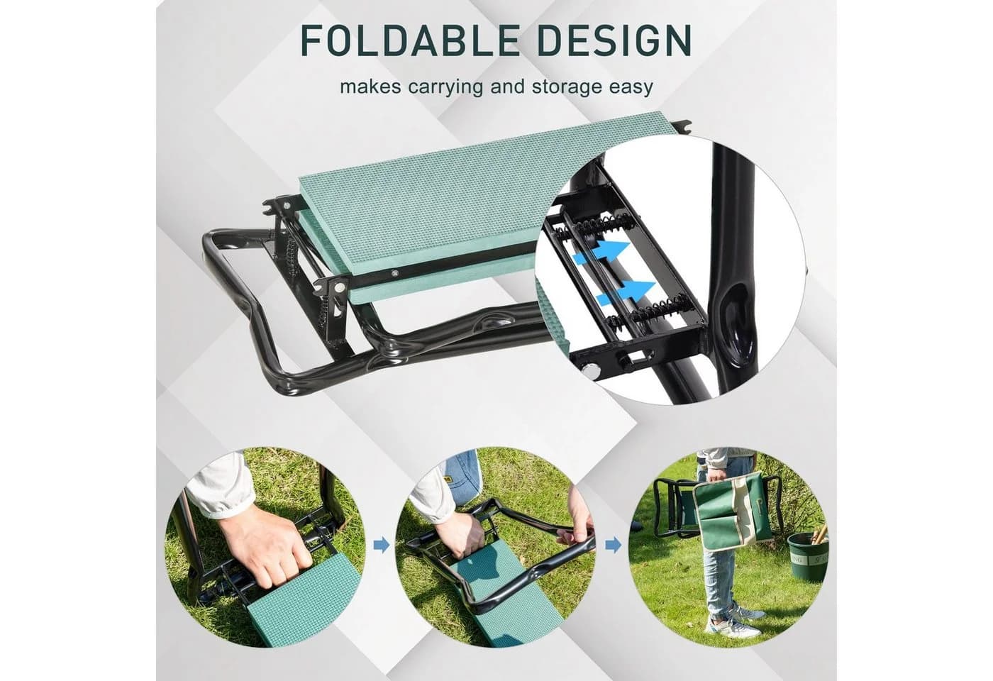 Outsunny Arbeitshocker 2-in-1 Kniehilfe Klappbar Grün - Bild 5