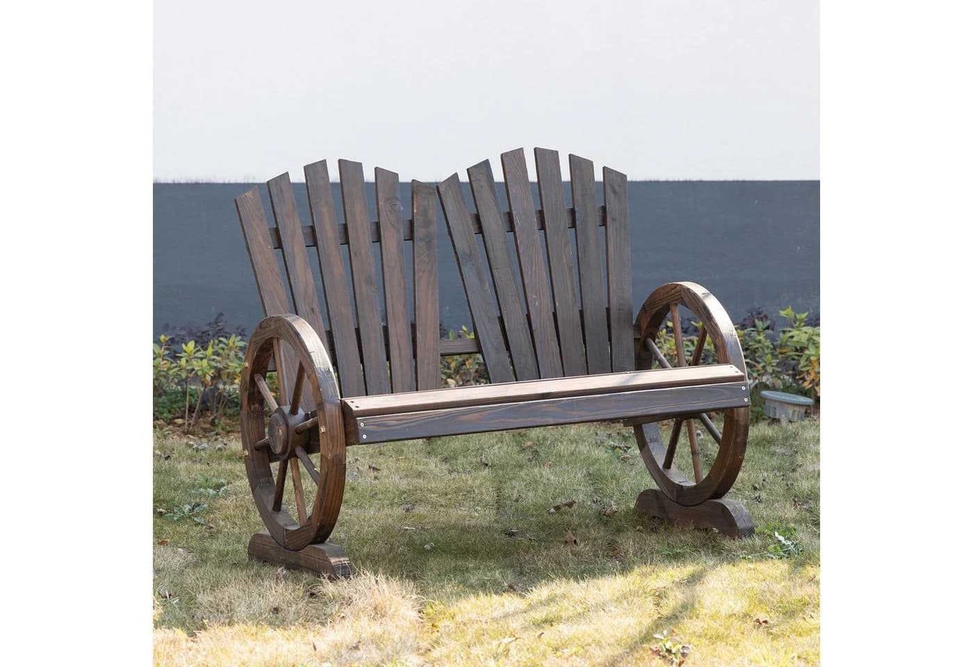 Outsunny Gartenbank mit Armlehne Tannenholz Dunkelbraun - Bild 2