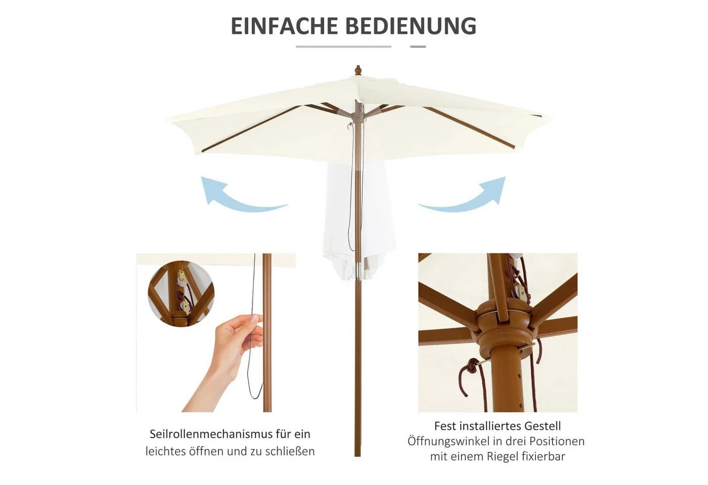 Outsunny Sonnenschirm 2,5m Bambus Seilzugmechanismus Balkon Terrasse Garten - Bild 5