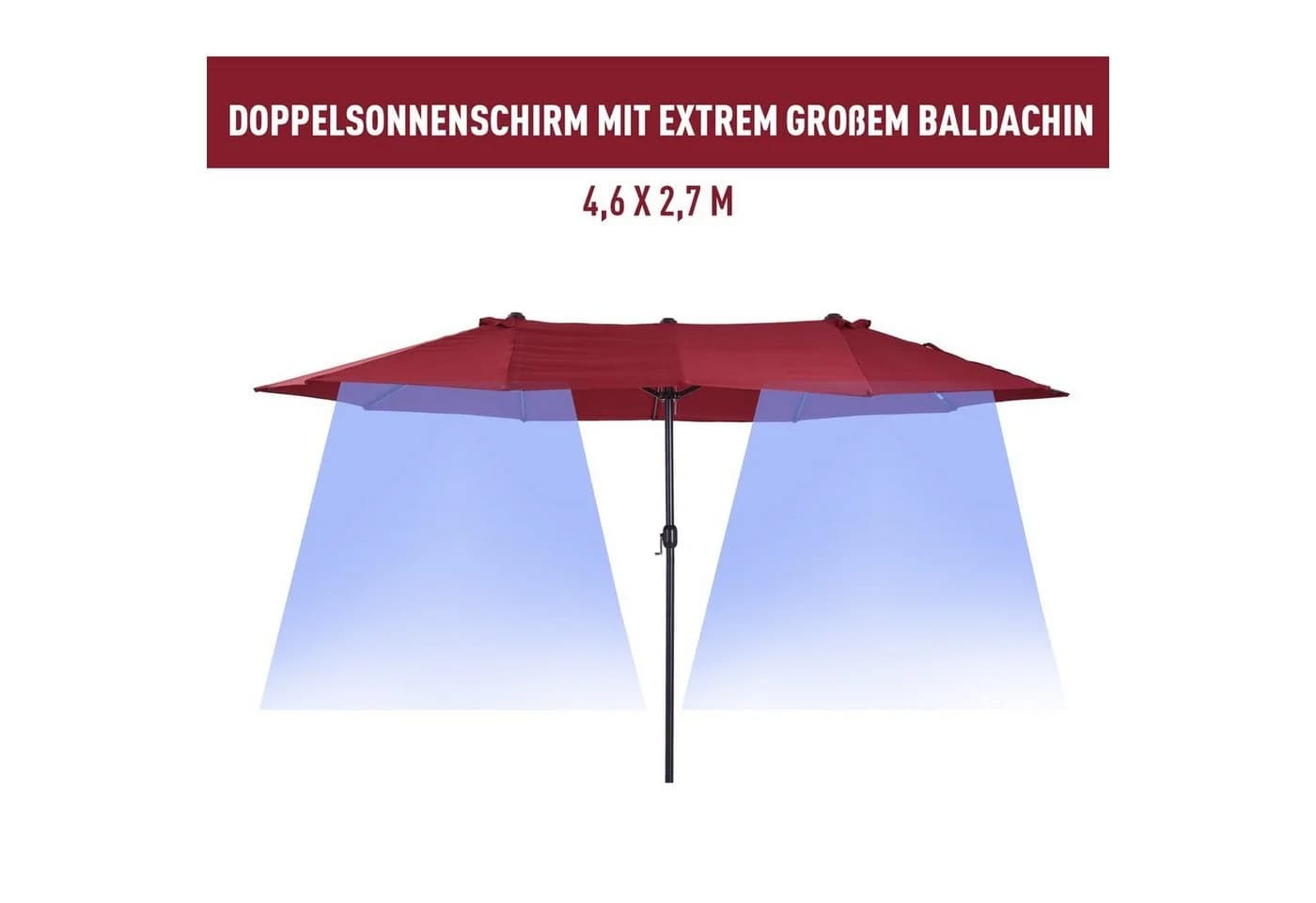 Outsunny Doppelsonnenschirm mit Handkurbel Weinrot - Bild 5