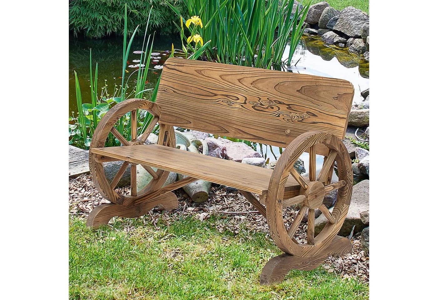 Outsunny Gartenbank Tannenholz mit Wagenradarmlehnen - Bild 3