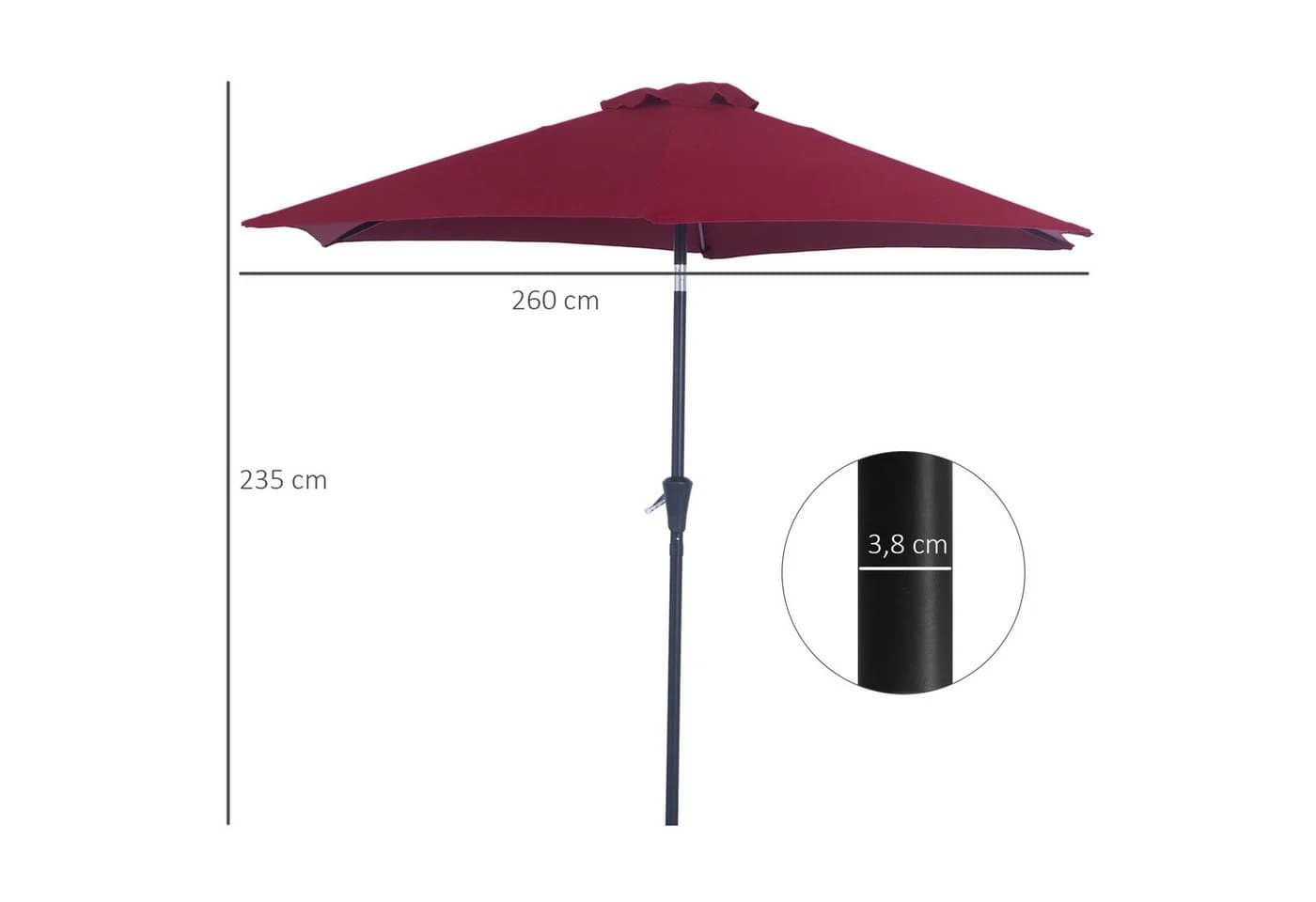 Outsunny Sonnenschirm Marktschirm Rot mit Handkurbel - Bild 3