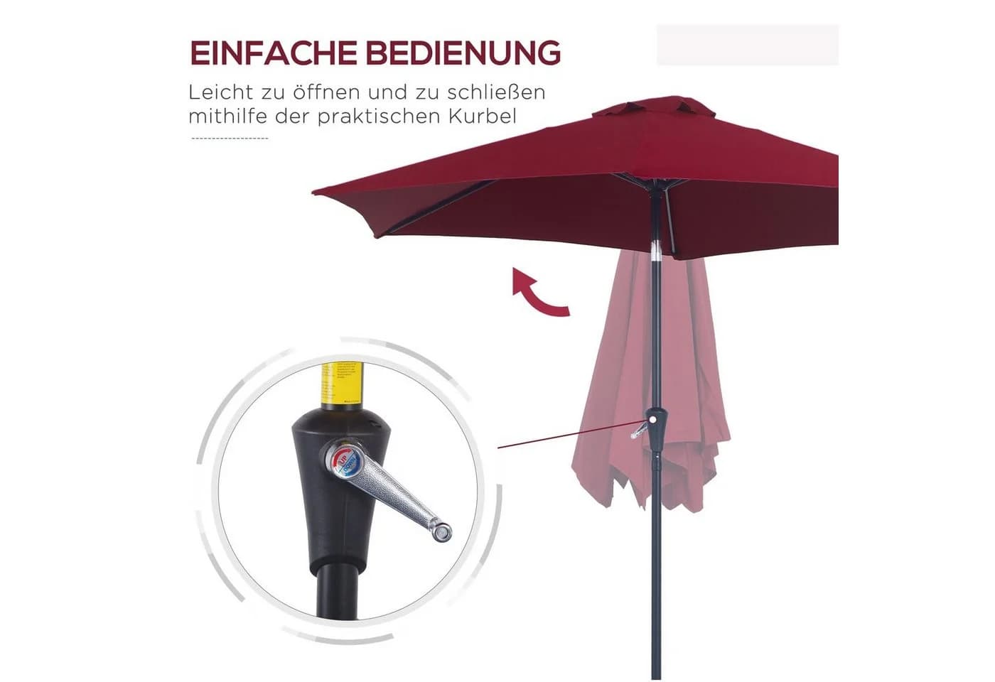 Outsunny Sonnenschirm Marktschirm Rot mit Handkurbel - Bild 4