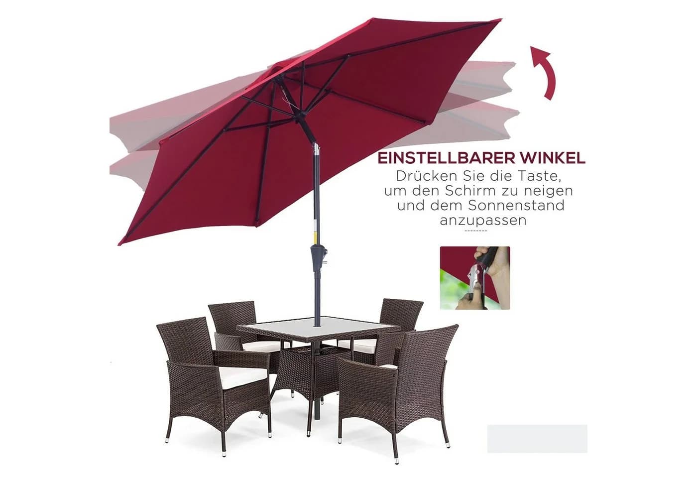 Outsunny Sonnenschirm Marktschirm Rot mit Handkurbel - Bild 5