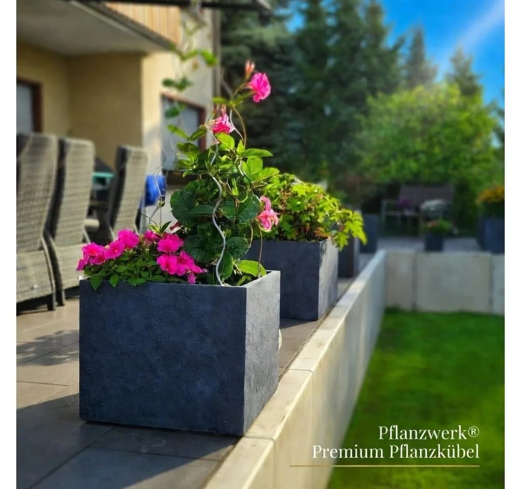 Pflanzwerk® Pflanzkübel CUBE Premium Fiberglas Blumenkübel Frostbeständig Anthrazit