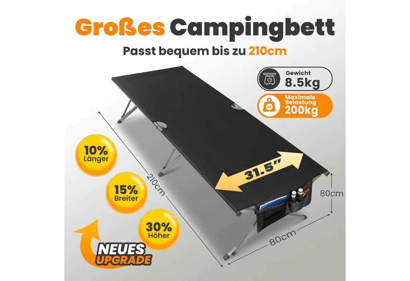 HOMECALL Klappbares Feldbett XXL Campingliege Schwarz - Bild 3