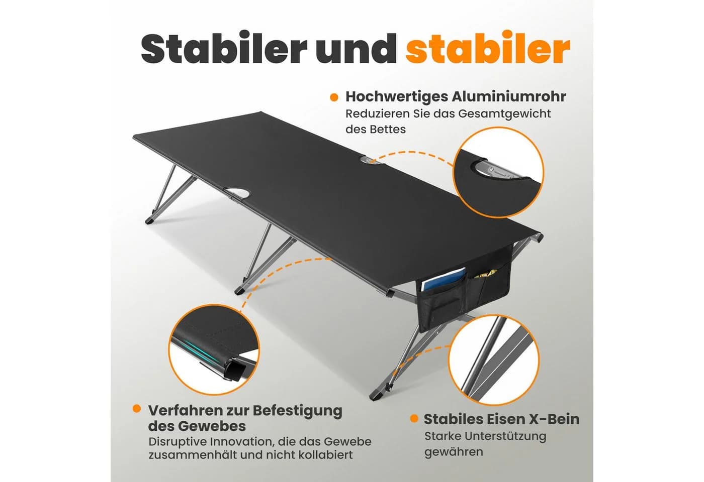 HOMECALL Klappbares Feldbett XXL Campingliege Schwarz - Bild 5