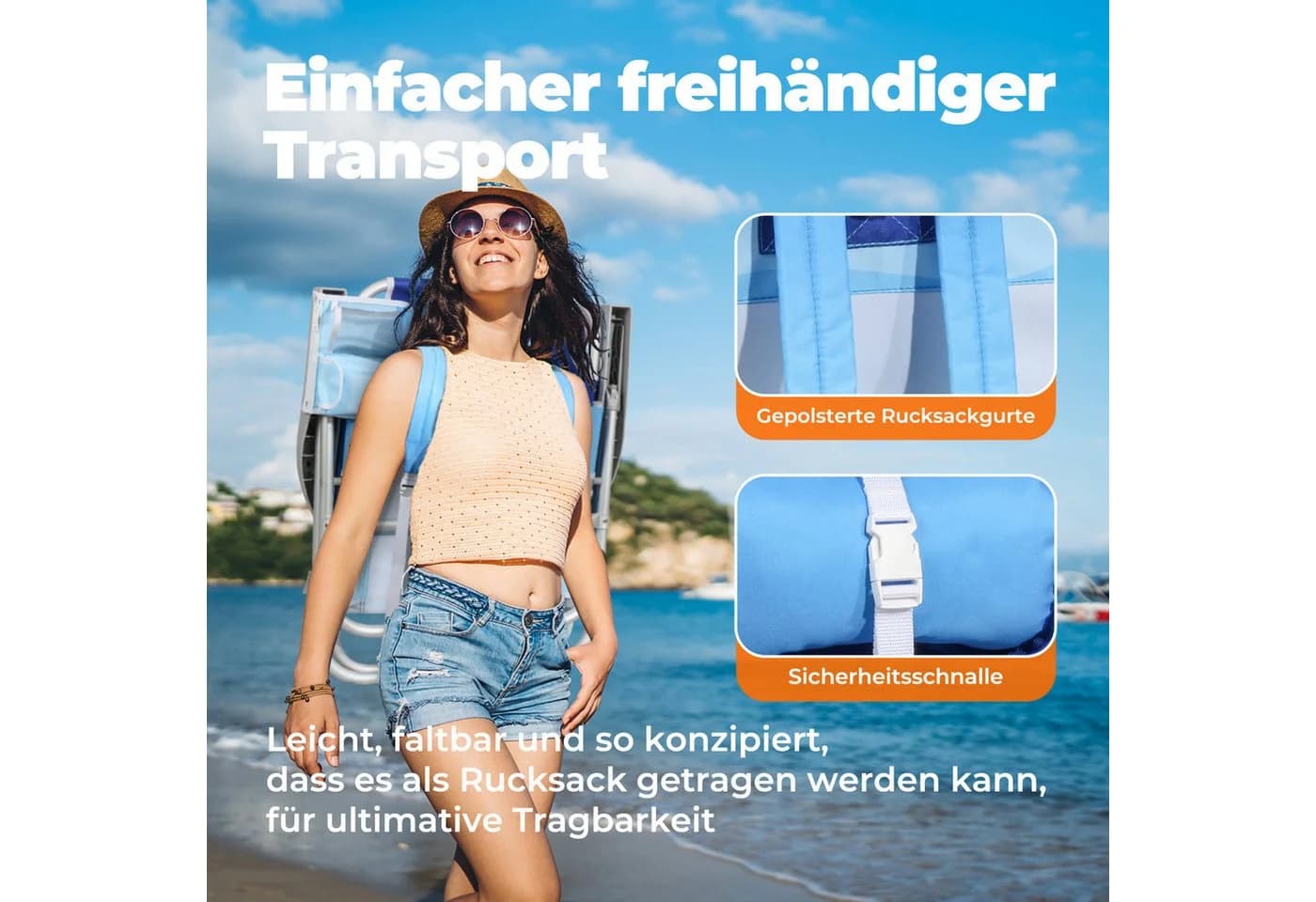 HOMECALL Klappstuhl Strandstuhl Leicht 2 St. Blau Aluminium - Bild 5