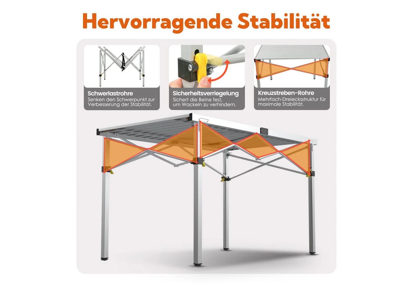 HOMECALL Klapptisch Campingtisch Aluminium Stahl Silber Weiß - Bild 5