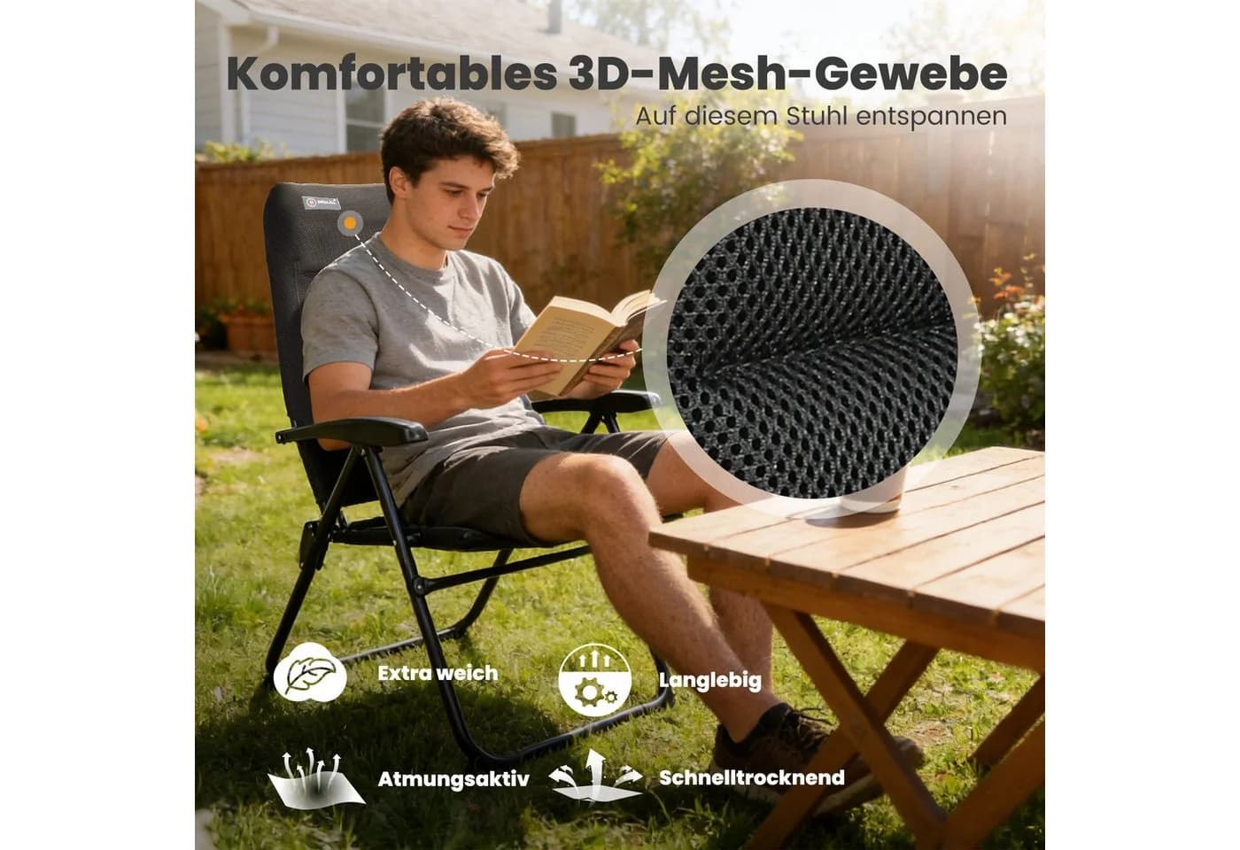 HOMECALL Gartenstuhl Hochlehner Campingstuhl Klappstuhl 5-fach Verstellbar - Bild 4