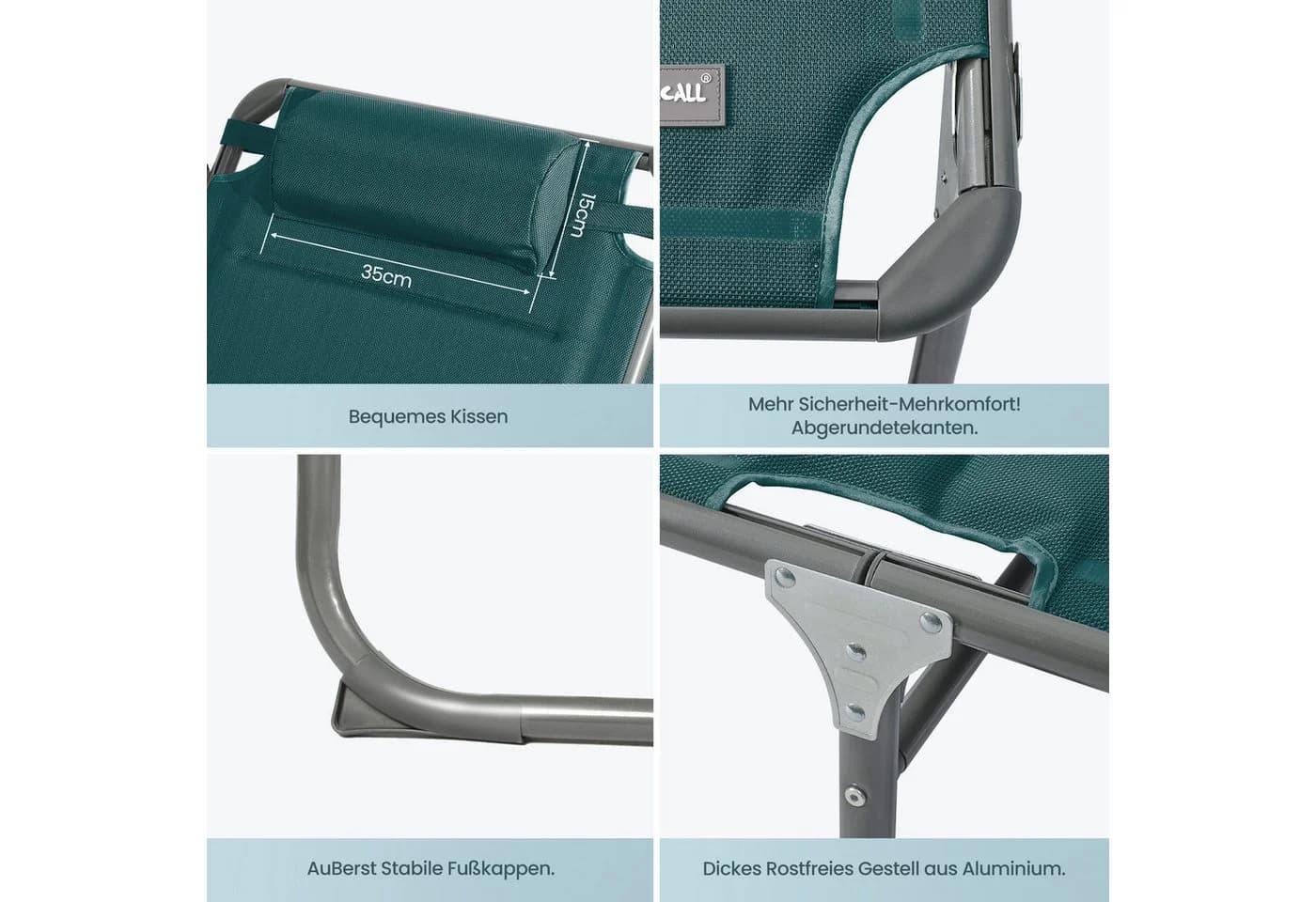 HOMECALL Gartenliege Sonnenliege Klappbar Aluminium Ozeanblau - Bild 5
