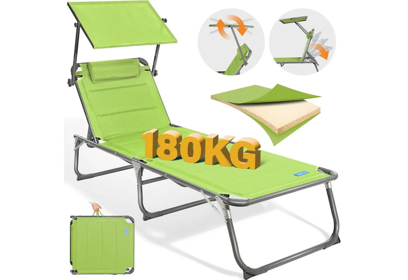 HOMECALL Gartenliege Klappbar Verstellbar Grün Aluminium - Bild 2