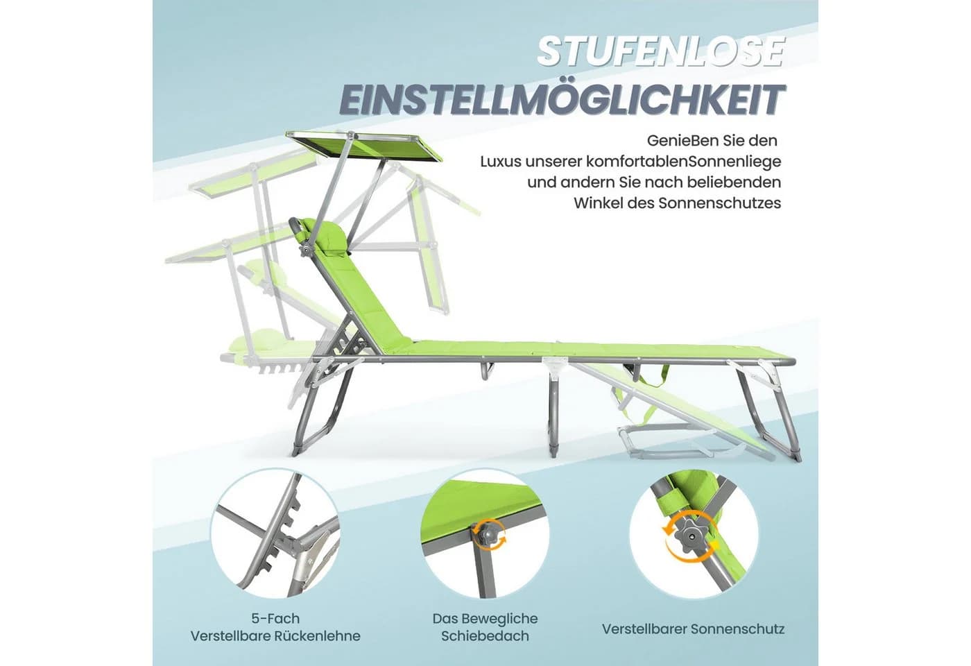 HOMECALL Gartenliege Klappbar Verstellbar Grün Aluminium - Bild 3