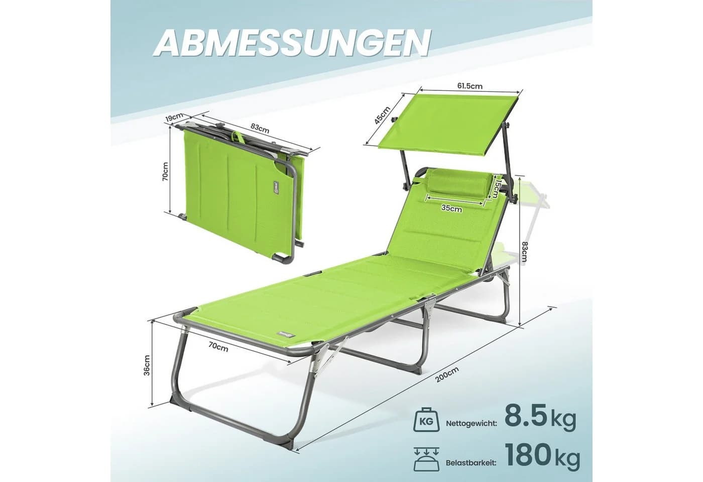HOMECALL Gartenliege Klappbar Verstellbar Grün Aluminium - Bild 4