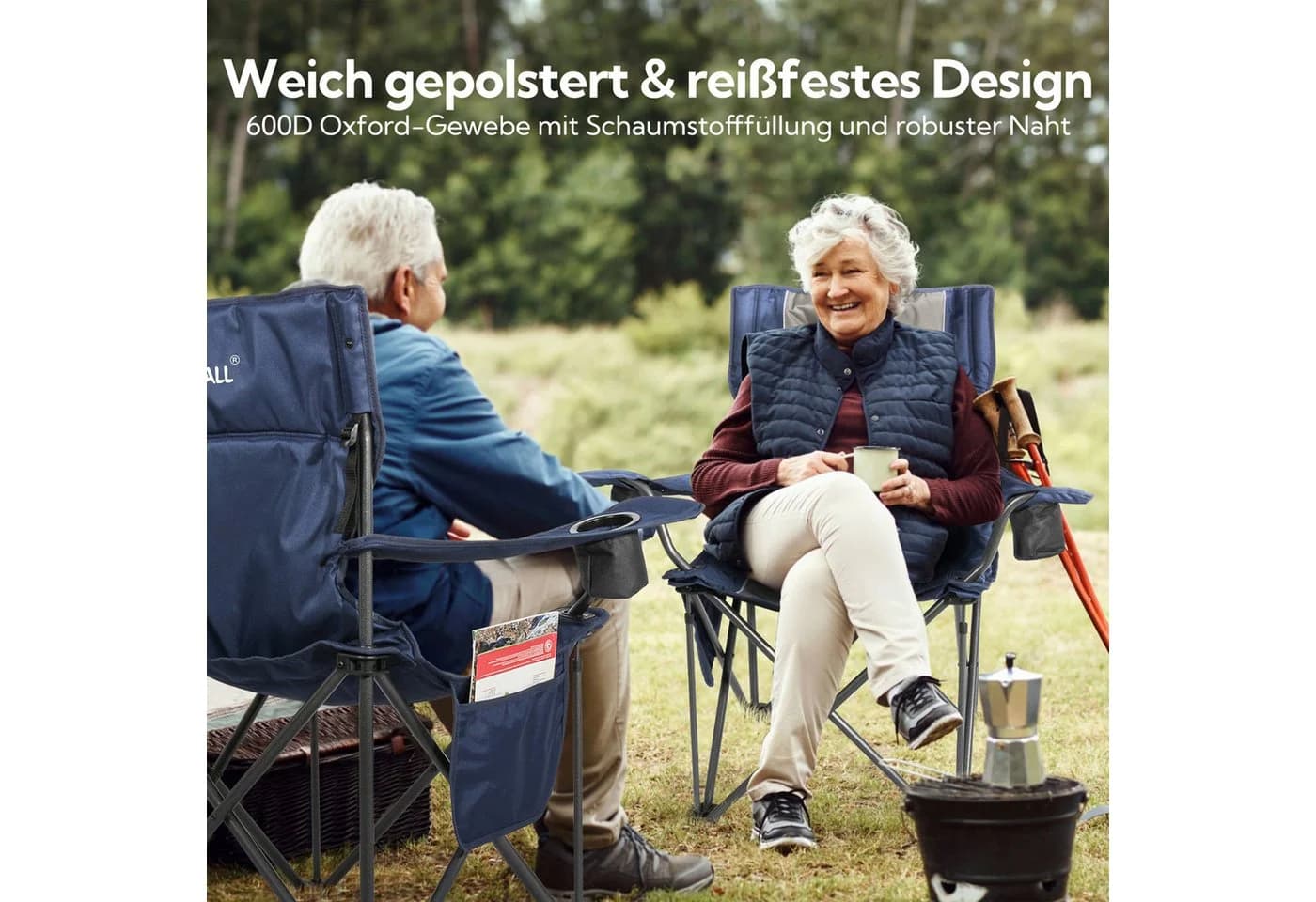 HOMECALL XXL Campingstuhl Blau Gepolstert 360kg Belastbar Faltbar - Bild 5