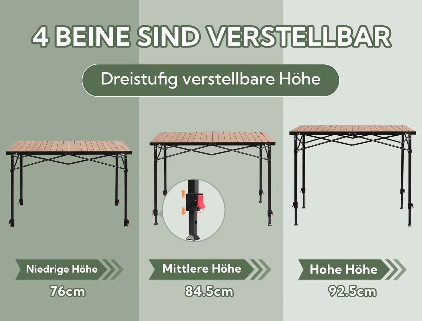 HOMECALL Klapptisch Campingtisch Höhenverstellbar Klappbar Balkontisch Gartentisch Tragbar - Bild 4