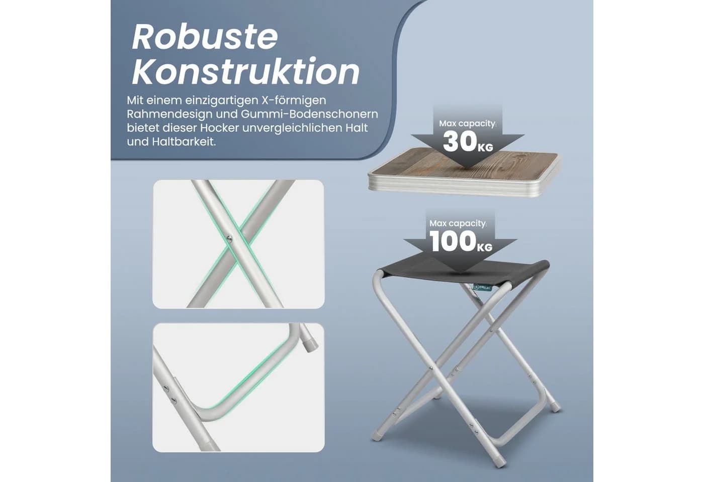 HOMECALL Campinghocker mit MDF-Tisch Aluminium Klapphocker 2er Set - Bild 3