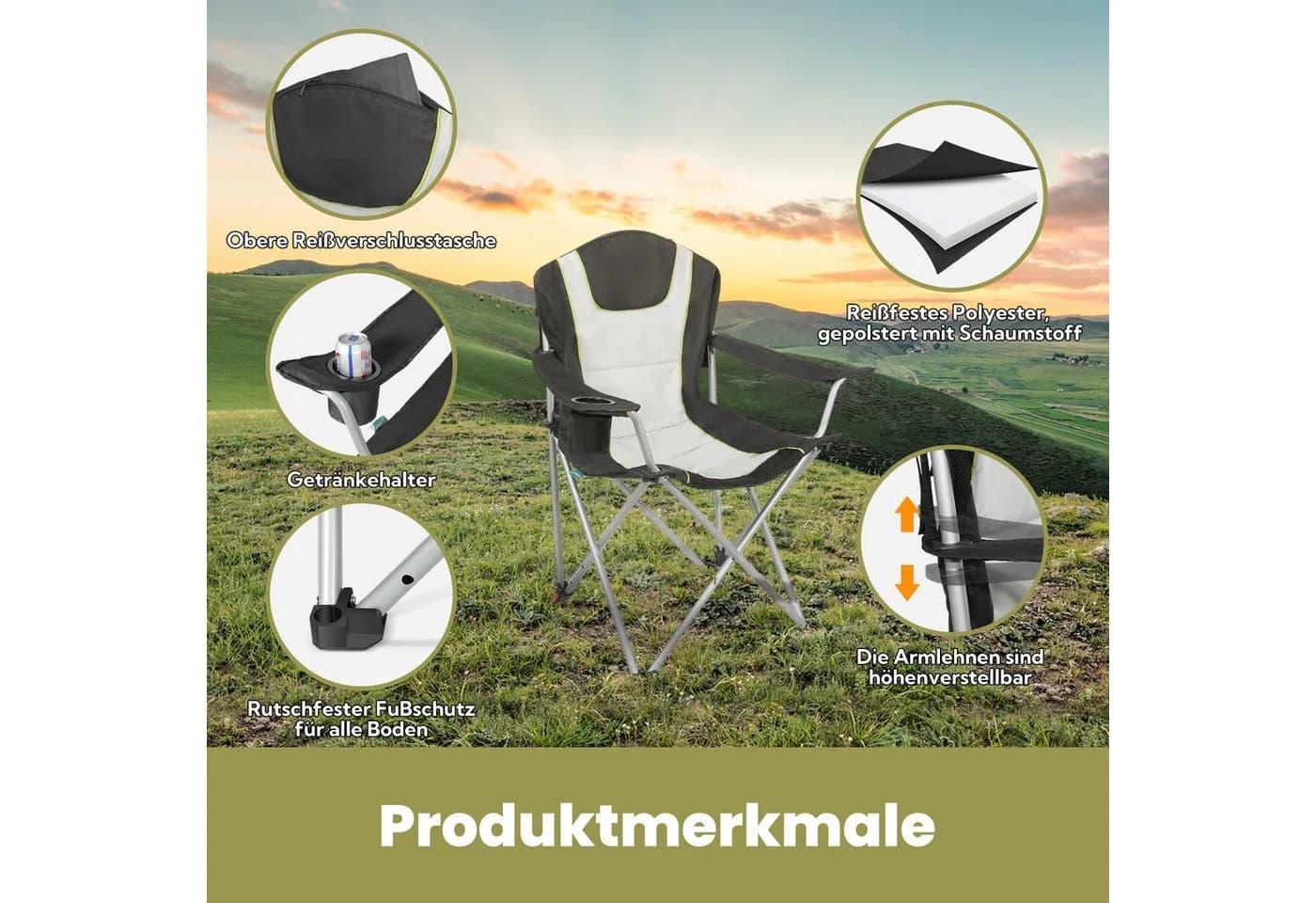 HOMECALL Campingstuhl Klappbar Schwarz 150kg Belastbar - Bild 3