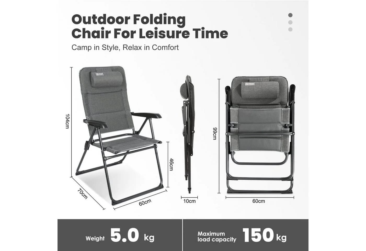 HOMECALL Campingstuhl 2er Set UV-beständig Klappstuhl mit verstellbarer Lehne - Bild 4