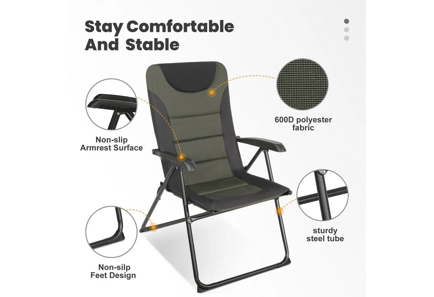 HOMECALL Campingstuhl 2er Set Grün/Schwarz Verstellbar Gepolstert - Bild 4
